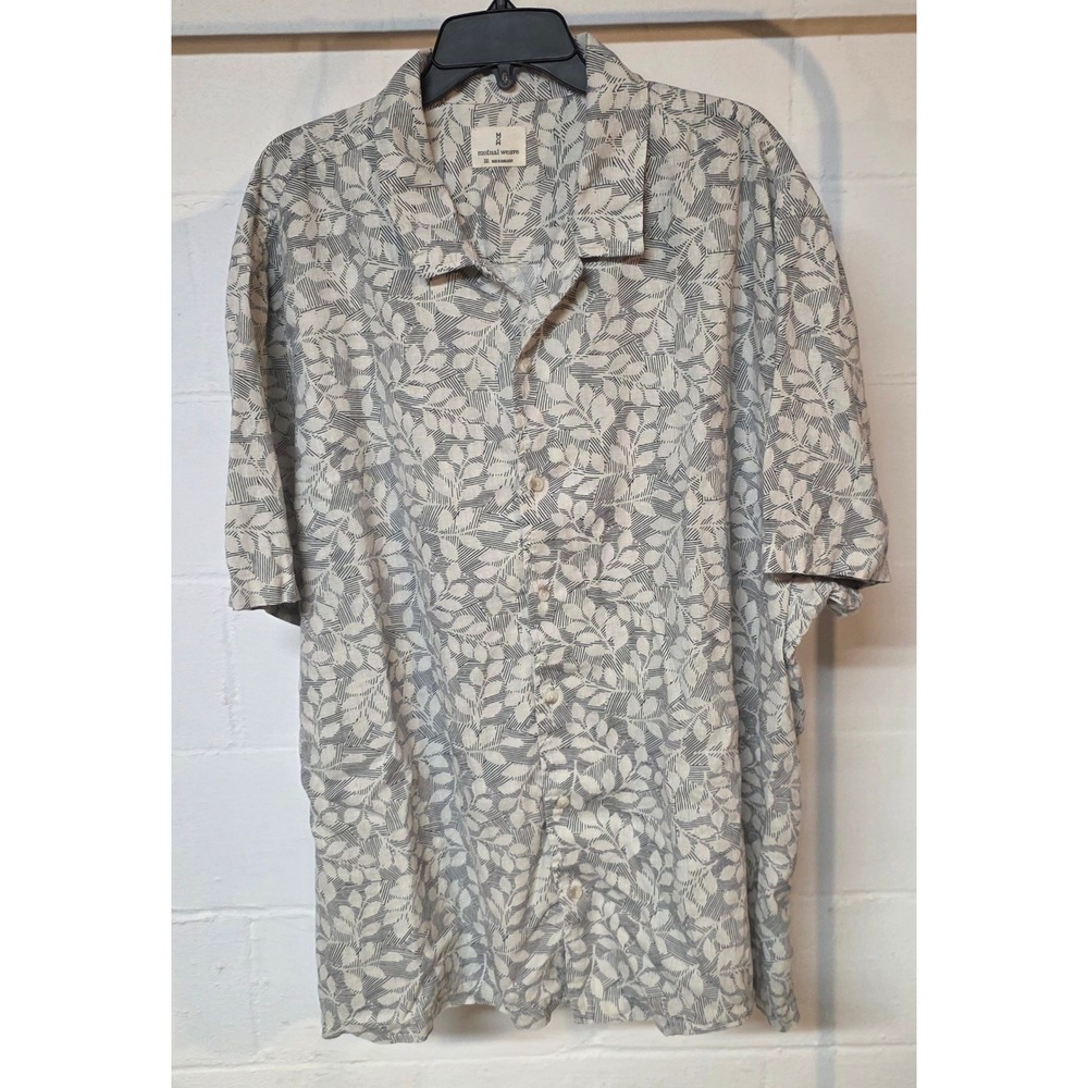 Mutual Weave Mens 3XL Linen Cotton Leaf Print Short Sleeve Button Down Shirt
